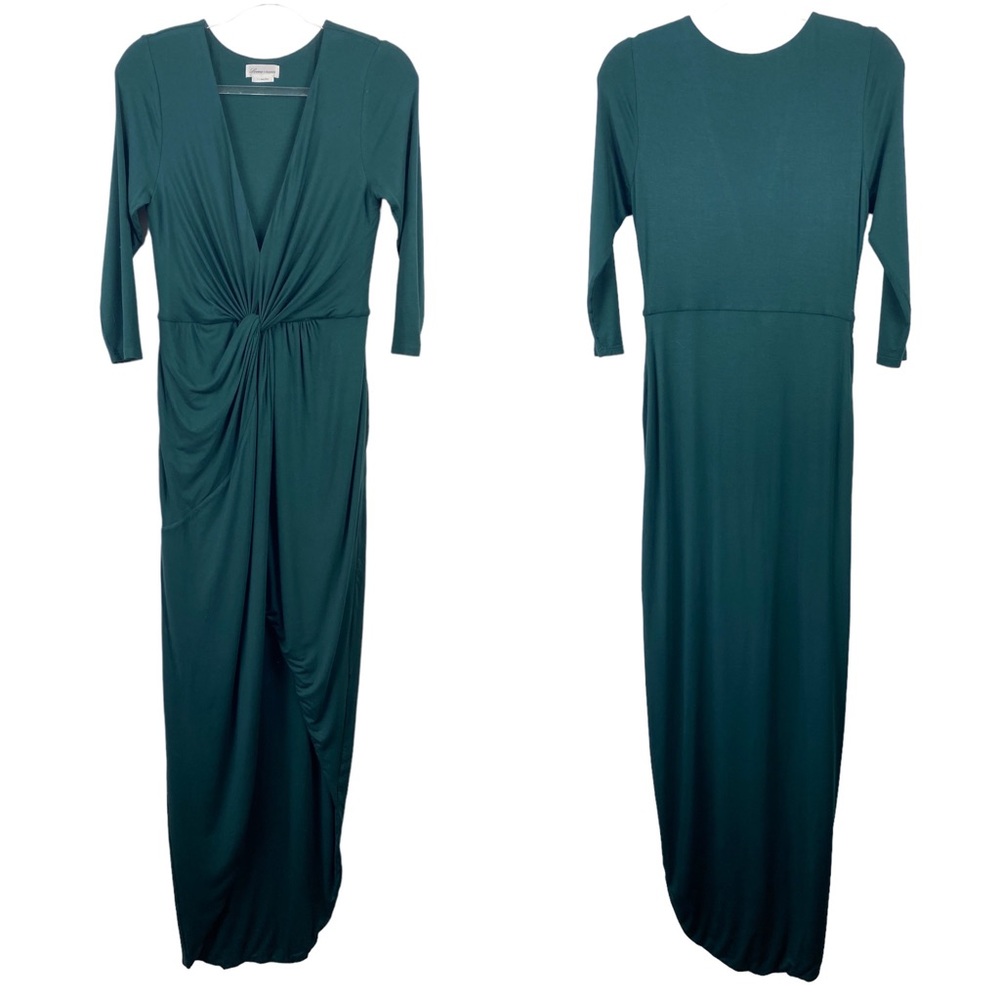 LOVERS AND FRIENDS Sz Small S Green Front Twist Detail Sundance Maxi Dress Slit - Picture 2 of 12